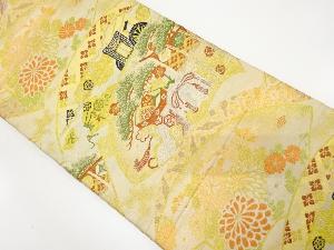 アンティーク　地紙に御所車・貝桶模様織り出し丸帯（材料）